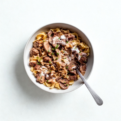 Beef Stroganoff with Mushrooms and Fettuccine