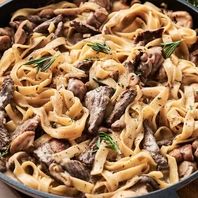 Beef Stroganoff with Mushrooms and Fettuccine